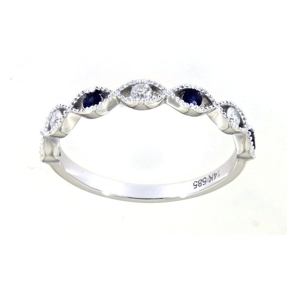 Real Diamond Twisted Blue Sapphire Band Gemstone Jewelry White Gold